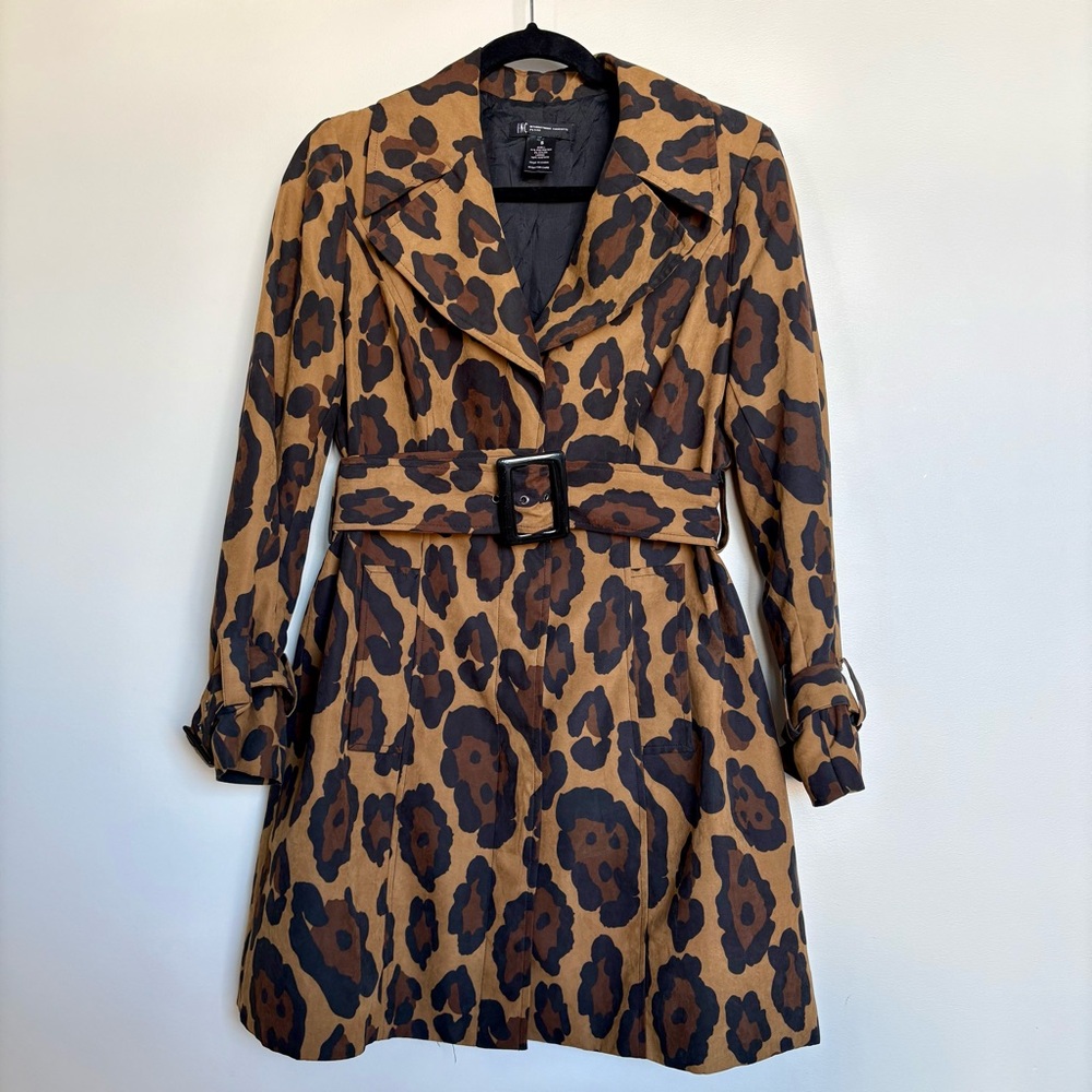 INC Leopard Print Trench Coat | Belted Statement Jacket | Petite Small